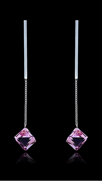 Picture of Beautiful Shaped Swarovski Element Pink Drop & Dangle