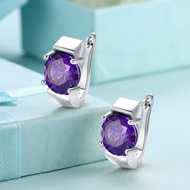 Picture of Long Lasting Platinum Plated Purple Huggies Earrings