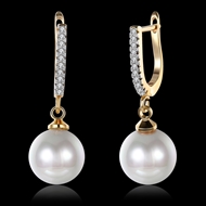 Picture of Charming Platinum Plated Venetian Pearl Huggies Earrings