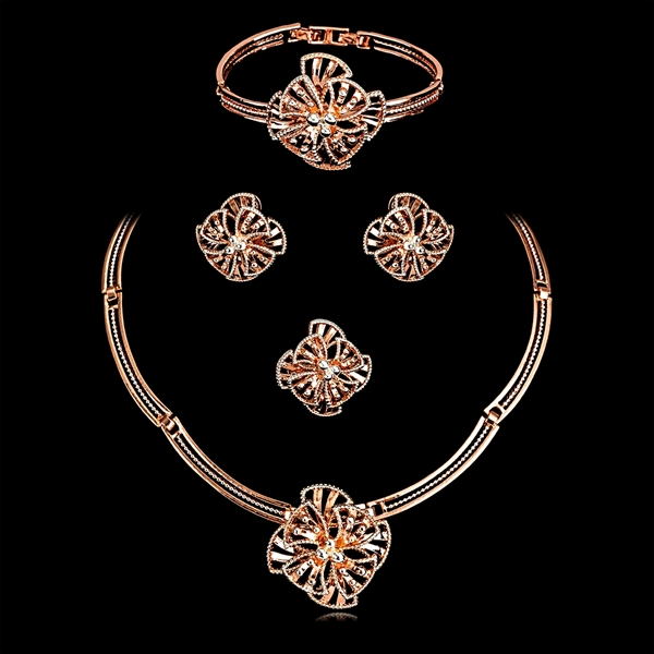 Picture of Nickel Free Zinc Alloy Rose Gold Plated 4 Piece Jewelry Set From Reliable Factory