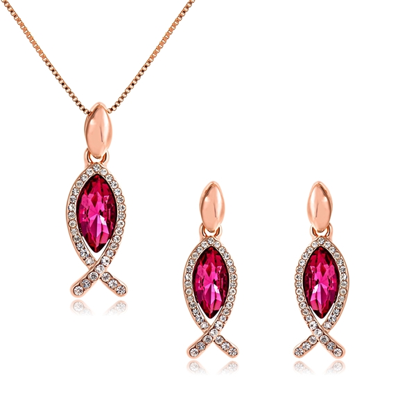 Picture of Zinc Alloy Pink Necklace and Earring Set Factory Direct Supply