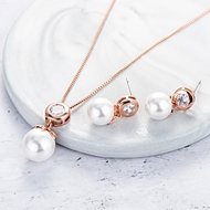 Picture of Trendy Rose Gold Plated Copper or Brass Necklace and Earring Set Shopping