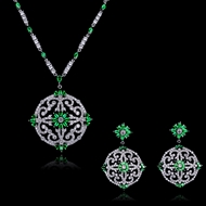 Picture of Impressive Green Copper or Brass Necklace and Earring Set with Low MOQ