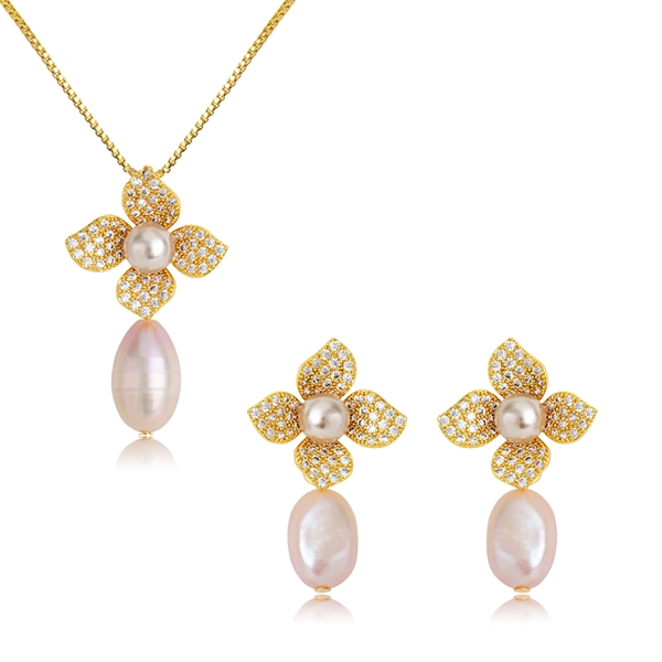 Picture of New Artificial Pearl Zinc Alloy Necklace and Earring Set