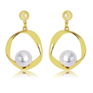 Picture of Trendy Gold Plated Artificial Pearl Dangle Earrings with No-Risk Refund