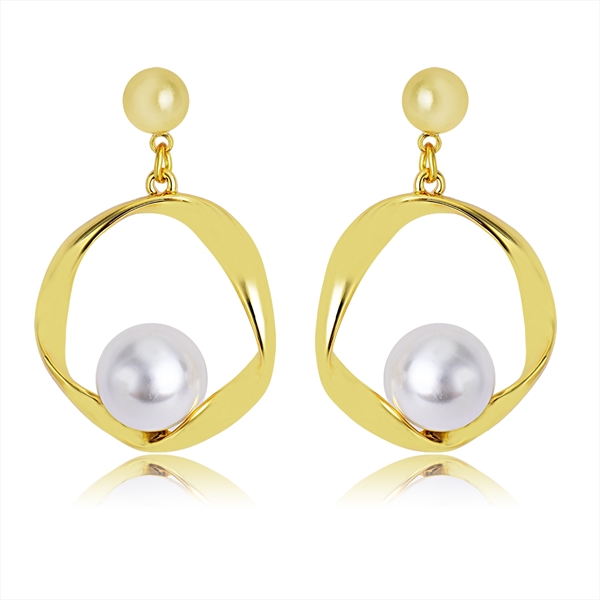 Picture of Trendy Gold Plated Artificial Pearl Dangle Earrings with No-Risk Refund