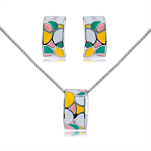 Picture of Top Enamel Colorful Necklace and Earring Set