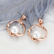 Picture of Trendy Gold Plated Artificial Pearl Dangle Earrings with No-Risk Refund