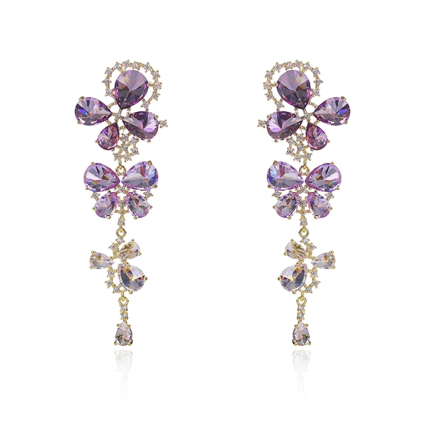 Picture of Top Cubic Zirconia Purple Dangle Earrings