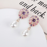 Picture of Popular Cubic Zirconia Pink Dangle Earrings