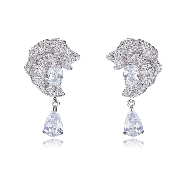 Picture of Bulk Platinum Plated Big Dangle Earrings with No-Risk Return