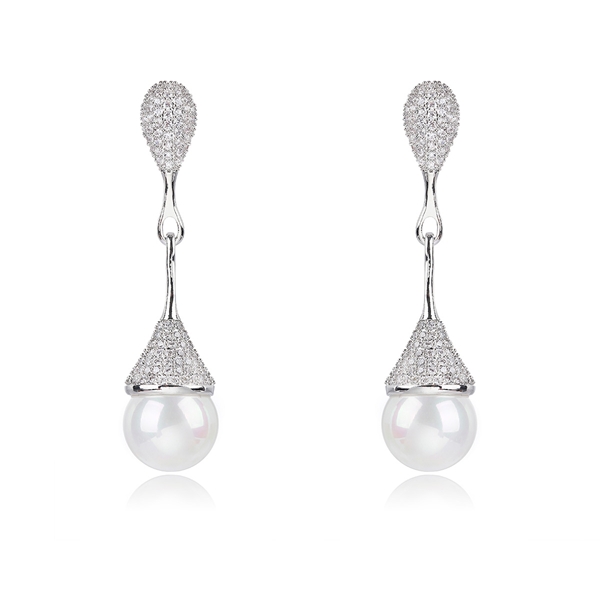 Picture of Unusual Big Platinum Plated Dangle Earrings