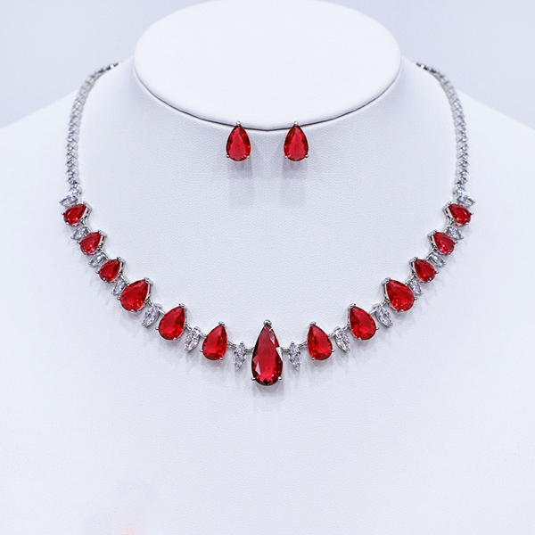 Picture of Attractive Red Platinum Plated 2 Piece Jewelry Set For Your Occasions