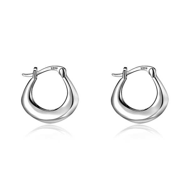 Picture of Great Value Platinum Plated 999 Sterling Silver Huggie Earrings in Exclusive Design