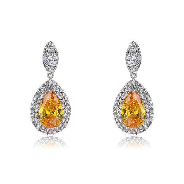 Picture of Fashion Cubic Zirconia Platinum Plated Dangle Earrings