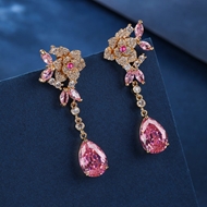 Picture of Low Cost Gold Plated Pink Dangle Earrings with Low Cost