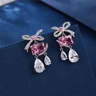 Picture of Nice Cubic Zirconia Pink Dangle Earrings