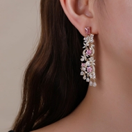 Picture of Popular Cubic Zirconia Pink Dangle Earrings