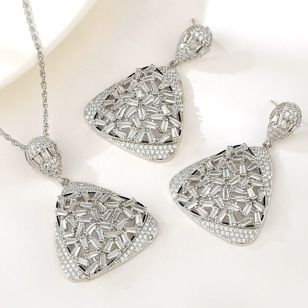 Picture of Fancy Geometric Platinum Plated 2 Piece Jewelry Set