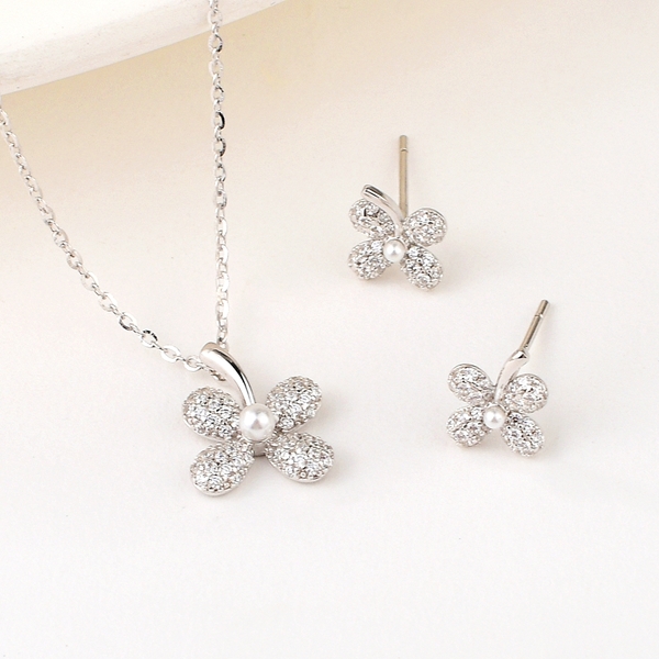 Picture of Beautiful Cubic Zirconia Platinum Plated 2 Piece Jewelry Set