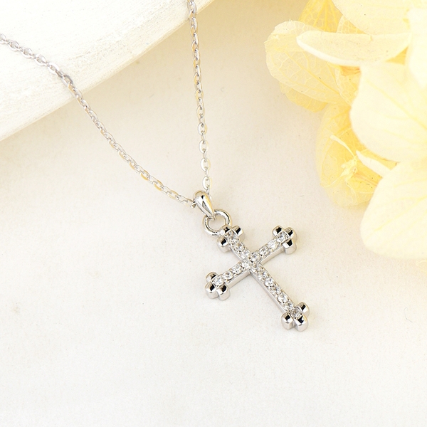 Picture of Unusual Cross Cubic Zirconia Pendant Necklace