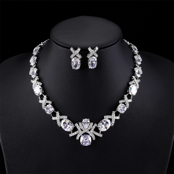 Picture of Hypoallergenic Platinum Plated Party 2 Piece Jewelry Set with Easy Return